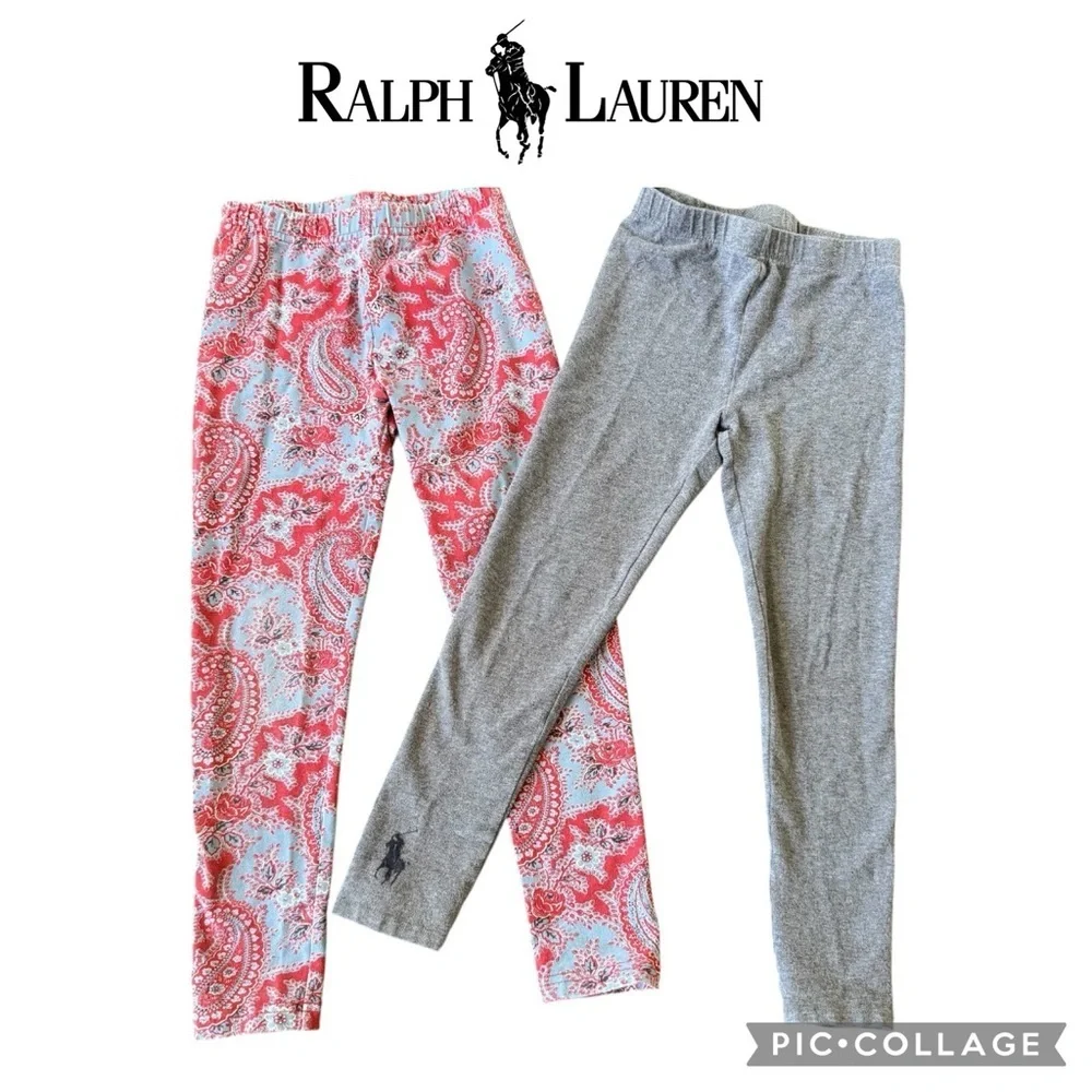 Polo Ralph Lauren girls gray / red blue paisley leggings bundle lot set size 6